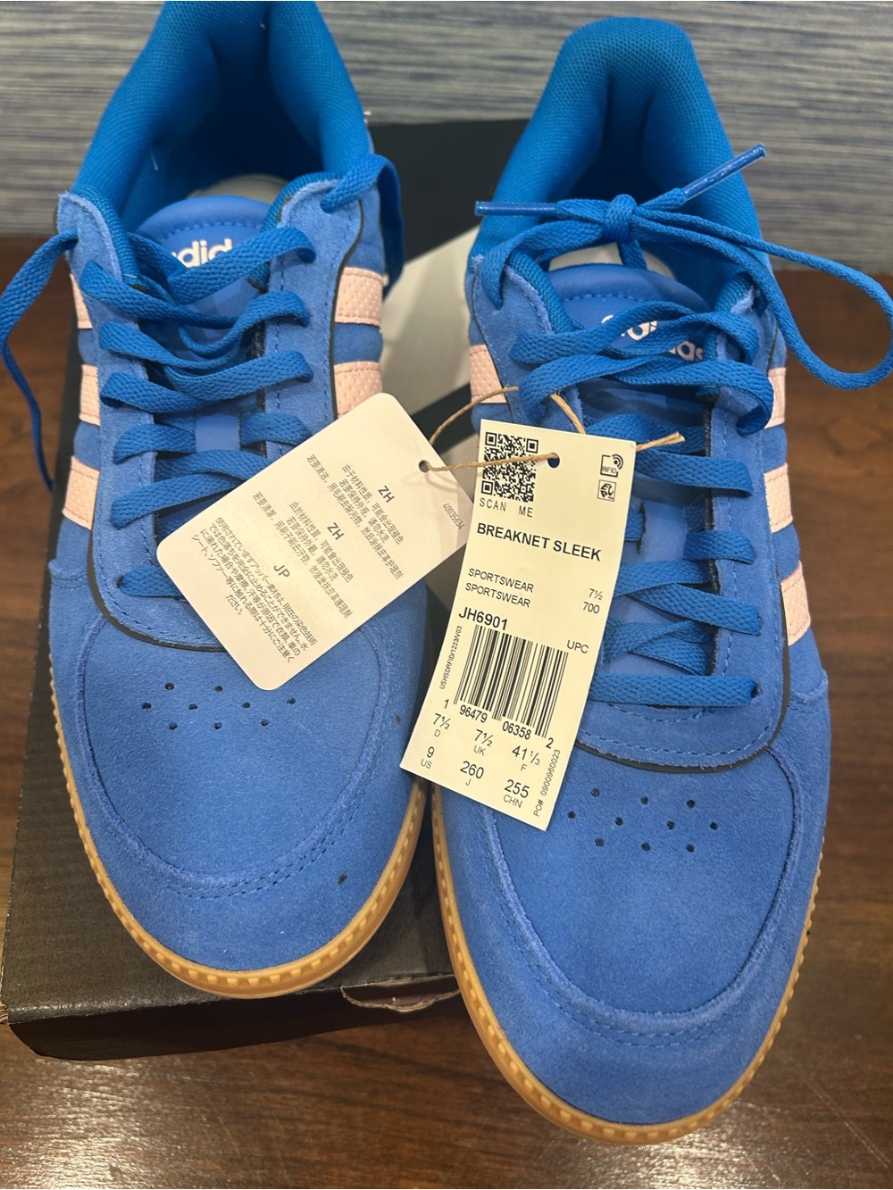 NWT adidas womens Blue Suede Sneakers pink breaknet sleek - Picture 3 of 5